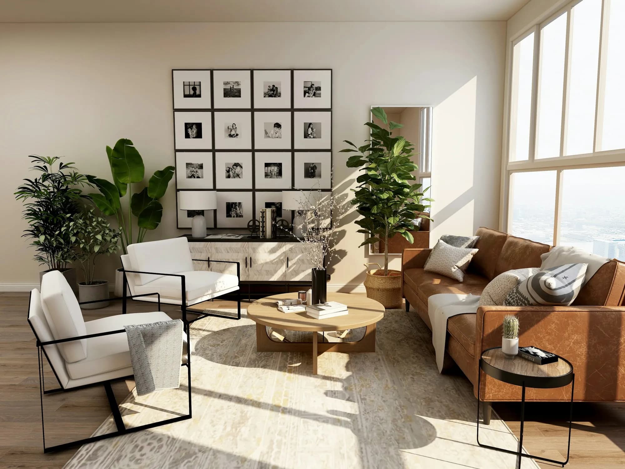 Warm modern living room with waterproof luxury vinyl plank flooring